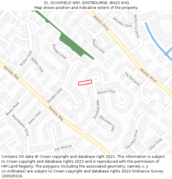 31, SCHOFIELD WAY, EASTBOURNE, BN23 6HQ: Location map and indicative extent of plot