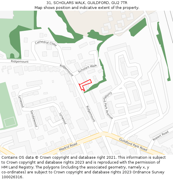 31, SCHOLARS WALK, GUILDFORD, GU2 7TR: Location map and indicative extent of plot