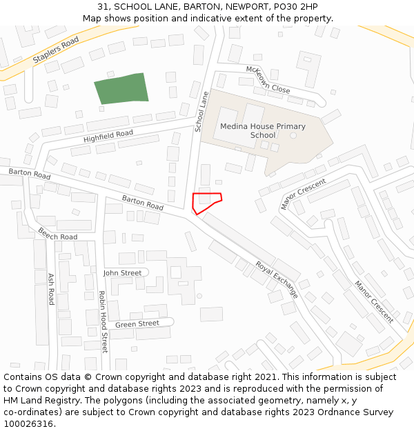 31, SCHOOL LANE, BARTON, NEWPORT, PO30 2HP: Location map and indicative extent of plot