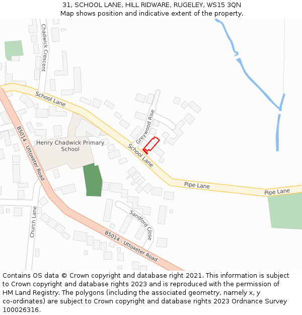 31, SCHOOL LANE, HILL RIDWARE, RUGELEY, WS15 3QN: Location map and indicative extent of plot