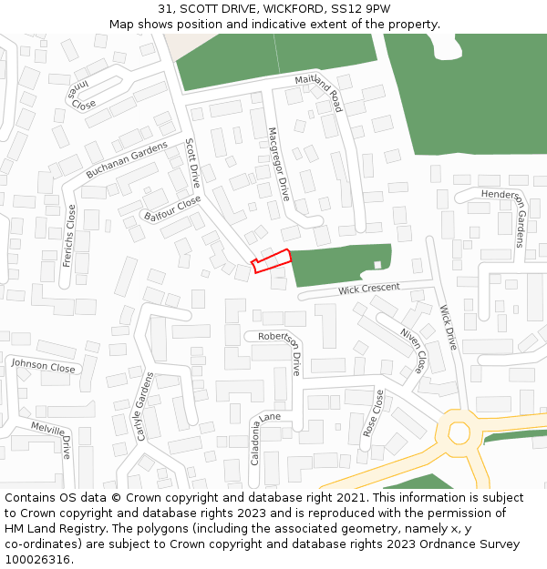 31, SCOTT DRIVE, WICKFORD, SS12 9PW: Location map and indicative extent of plot