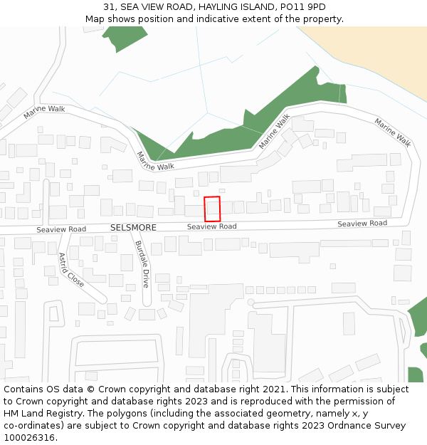 31, SEA VIEW ROAD, HAYLING ISLAND, PO11 9PD: Location map and indicative extent of plot