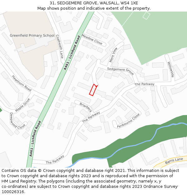 31, SEDGEMERE GROVE, WALSALL, WS4 1XE: Location map and indicative extent of plot