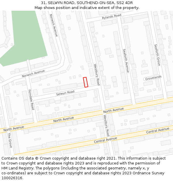 31, SELWYN ROAD, SOUTHEND-ON-SEA, SS2 4DR: Location map and indicative extent of plot