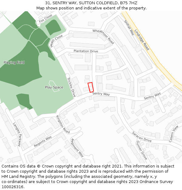 31, SENTRY WAY, SUTTON COLDFIELD, B75 7HZ: Location map and indicative extent of plot