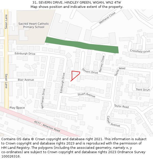 31, SEVERN DRIVE, HINDLEY GREEN, WIGAN, WN2 4TW: Location map and indicative extent of plot