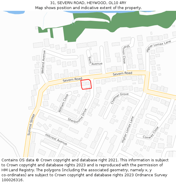 31, SEVERN ROAD, HEYWOOD, OL10 4RY: Location map and indicative extent of plot