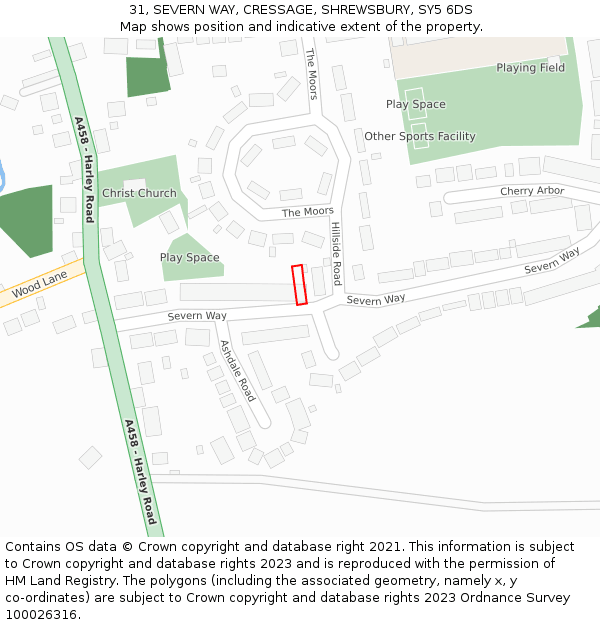 31, SEVERN WAY, CRESSAGE, SHREWSBURY, SY5 6DS: Location map and indicative extent of plot