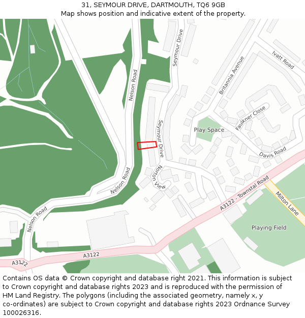 31, SEYMOUR DRIVE, DARTMOUTH, TQ6 9GB: Location map and indicative extent of plot