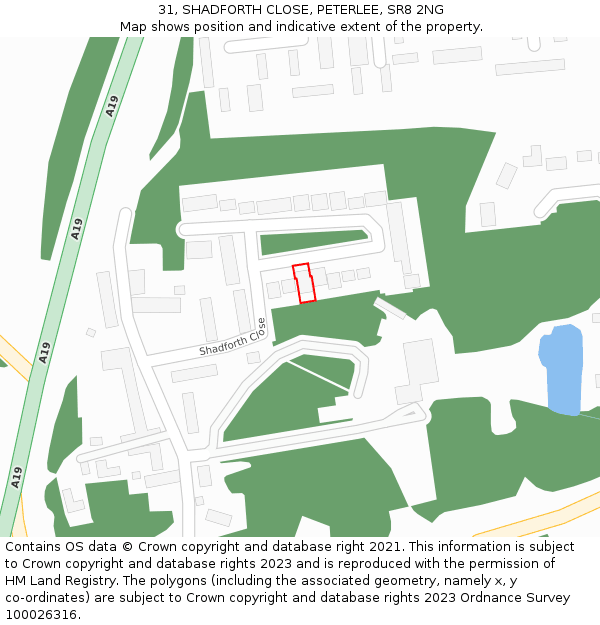 31, SHADFORTH CLOSE, PETERLEE, SR8 2NG: Location map and indicative extent of plot