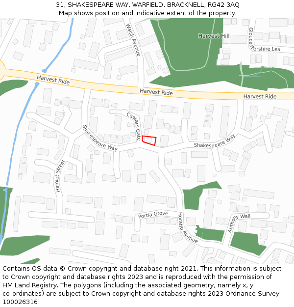 31, SHAKESPEARE WAY, WARFIELD, BRACKNELL, RG42 3AQ: Location map and indicative extent of plot