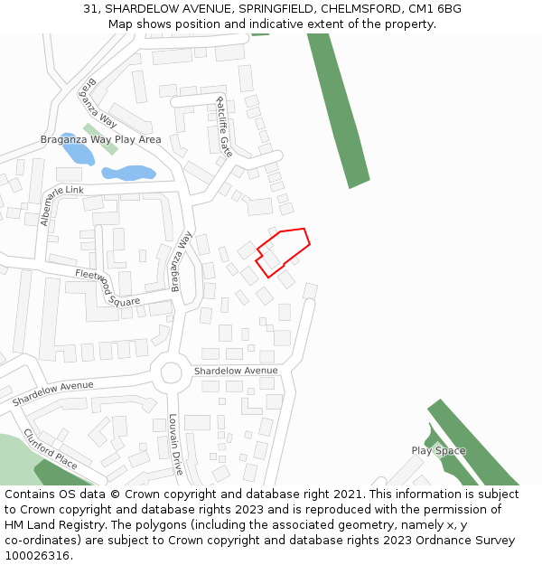 31, SHARDELOW AVENUE, SPRINGFIELD, CHELMSFORD, CM1 6BG: Location map and indicative extent of plot