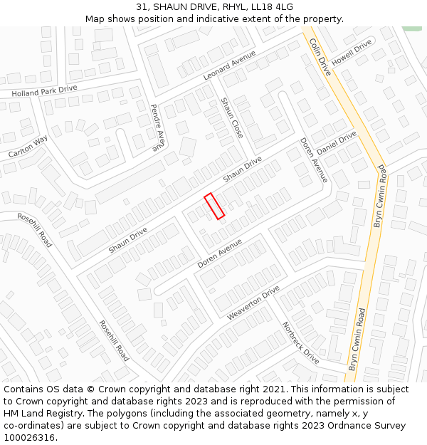 31, SHAUN DRIVE, RHYL, LL18 4LG: Location map and indicative extent of plot