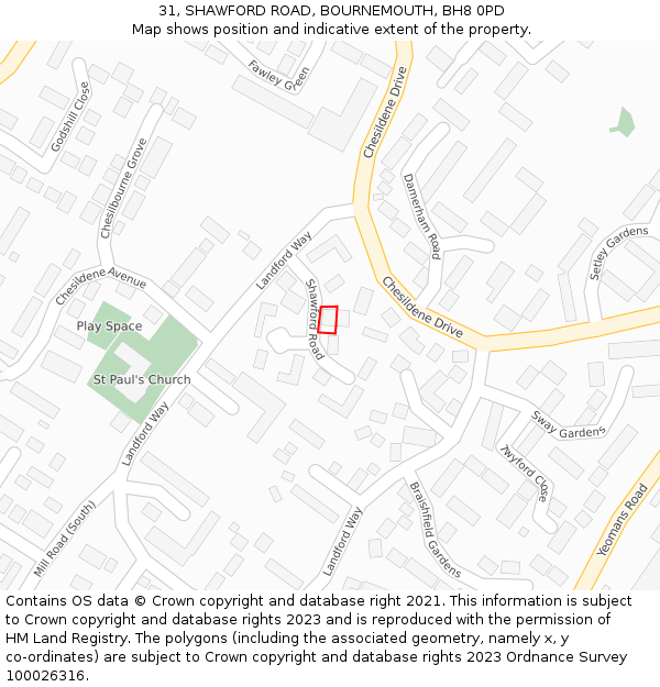 31, SHAWFORD ROAD, BOURNEMOUTH, BH8 0PD: Location map and indicative extent of plot