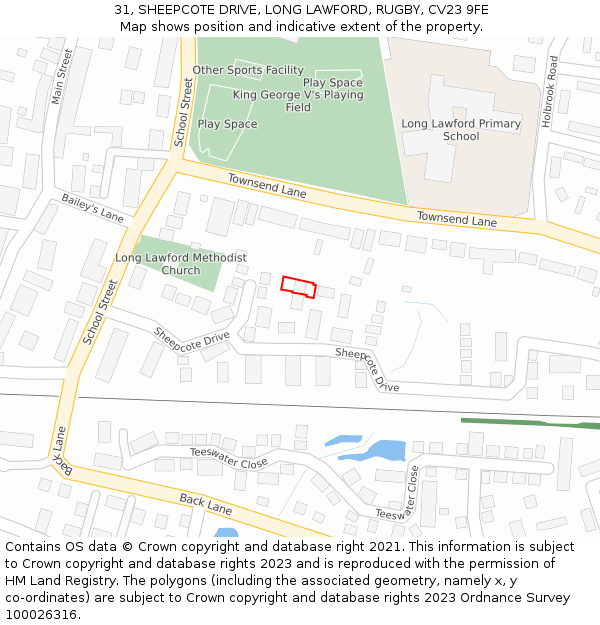 31, SHEEPCOTE DRIVE, LONG LAWFORD, RUGBY, CV23 9FE: Location map and indicative extent of plot