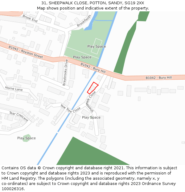31, SHEEPWALK CLOSE, POTTON, SANDY, SG19 2XX: Location map and indicative extent of plot