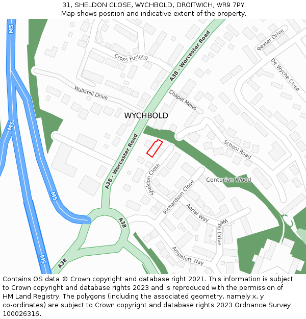 31, SHELDON CLOSE, WYCHBOLD, DROITWICH, WR9 7PY: Location map and indicative extent of plot