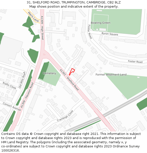 31, SHELFORD ROAD, TRUMPINGTON, CAMBRIDGE, CB2 9LZ: Location map and indicative extent of plot