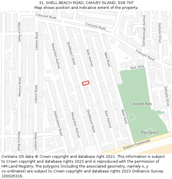 31, SHELL BEACH ROAD, CANVEY ISLAND, SS8 7NT: Location map and indicative extent of plot