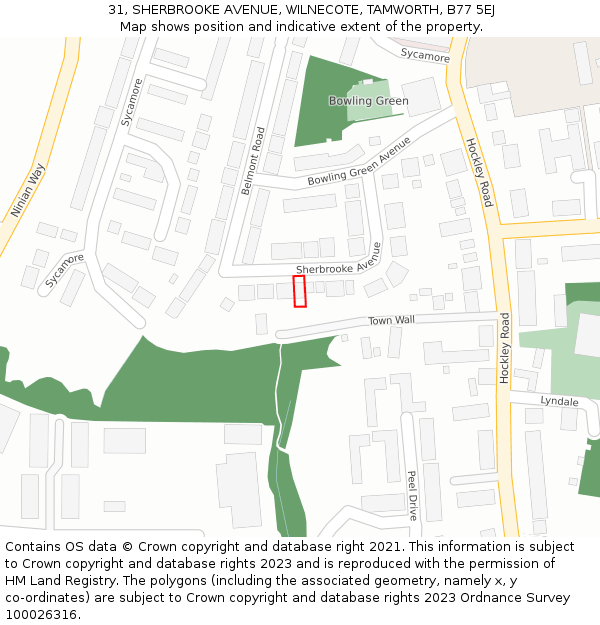 31, SHERBROOKE AVENUE, WILNECOTE, TAMWORTH, B77 5EJ: Location map and indicative extent of plot