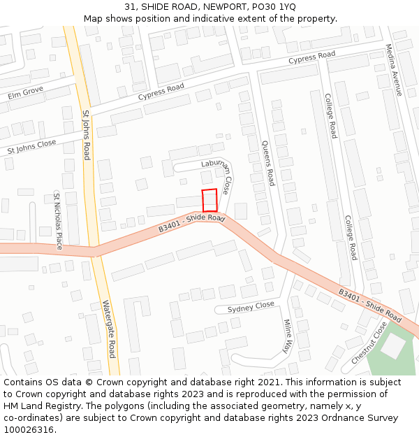 31, SHIDE ROAD, NEWPORT, PO30 1YQ: Location map and indicative extent of plot