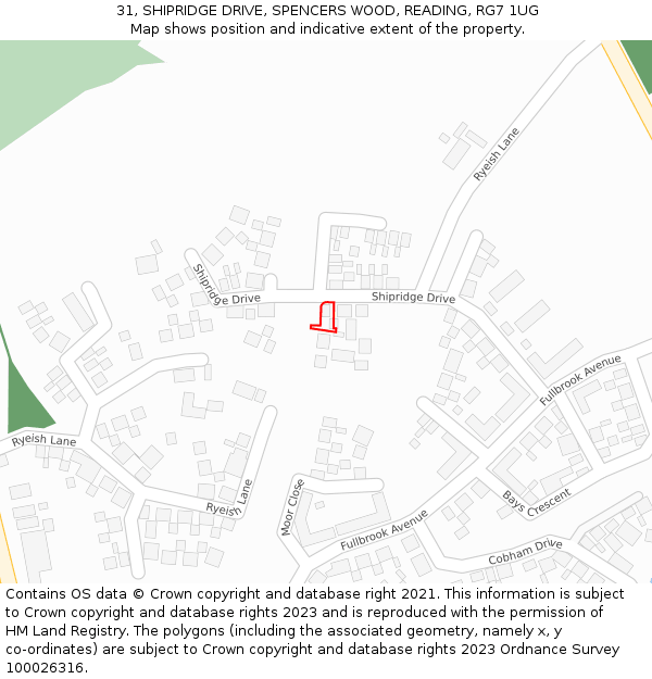 31, SHIPRIDGE DRIVE, SPENCERS WOOD, READING, RG7 1UG: Location map and indicative extent of plot