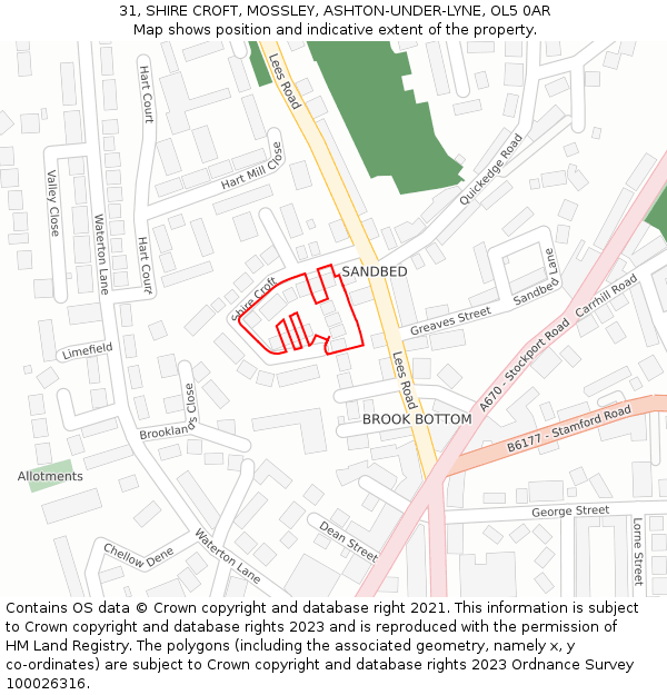 31, SHIRE CROFT, MOSSLEY, ASHTON-UNDER-LYNE, OL5 0AR: Location map and indicative extent of plot