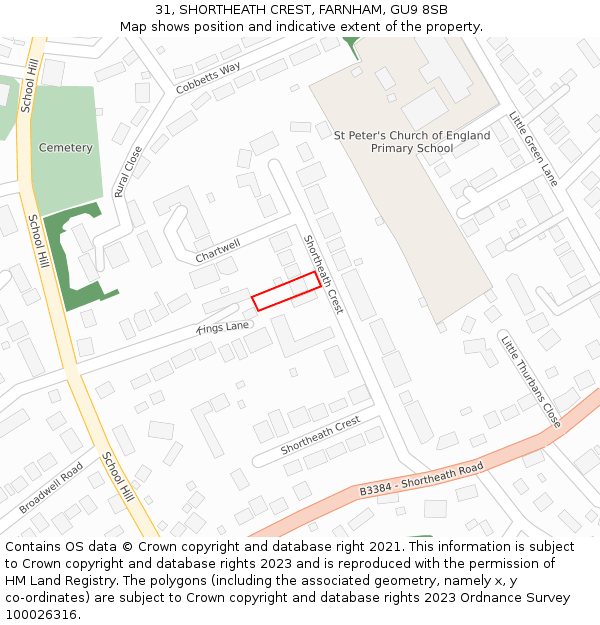 31, SHORTHEATH CREST, FARNHAM, GU9 8SB: Location map and indicative extent of plot