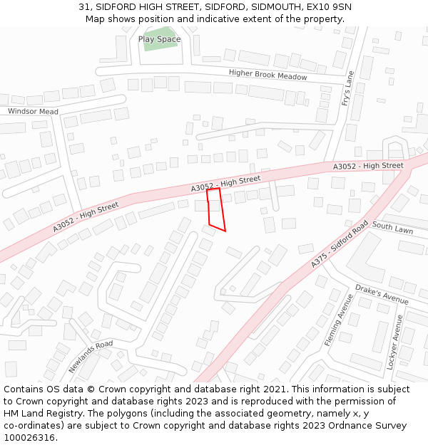 31, SIDFORD HIGH STREET, SIDFORD, SIDMOUTH, EX10 9SN: Location map and indicative extent of plot