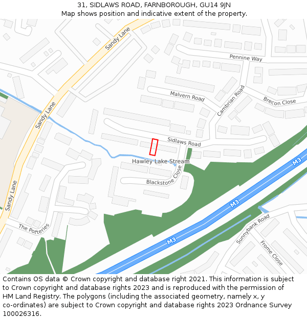 31, SIDLAWS ROAD, FARNBOROUGH, GU14 9JN: Location map and indicative extent of plot