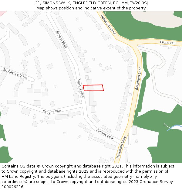 31, SIMONS WALK, ENGLEFIELD GREEN, EGHAM, TW20 9SJ: Location map and indicative extent of plot