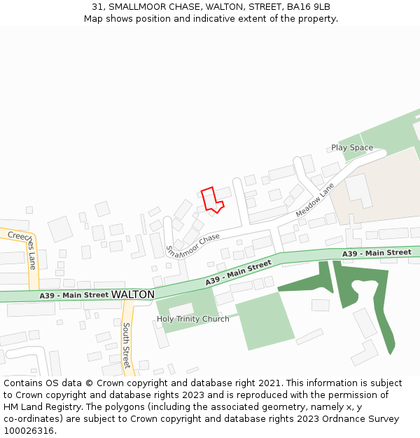 31, SMALLMOOR CHASE, WALTON, STREET, BA16 9LB: Location map and indicative extent of plot