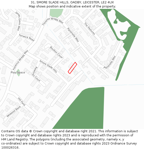 31, SMORE SLADE HILLS, OADBY, LEICESTER, LE2 4UX: Location map and indicative extent of plot