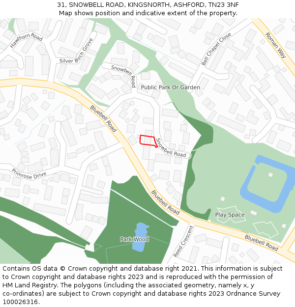 31, SNOWBELL ROAD, KINGSNORTH, ASHFORD, TN23 3NF: Location map and indicative extent of plot