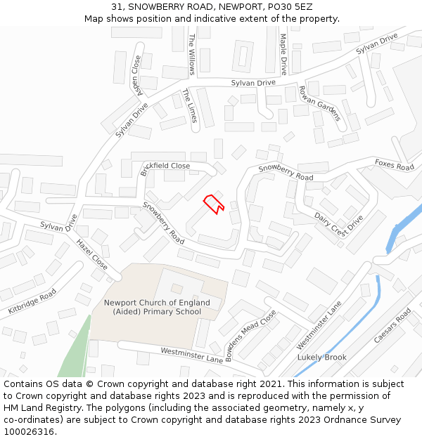 31, SNOWBERRY ROAD, NEWPORT, PO30 5EZ: Location map and indicative extent of plot