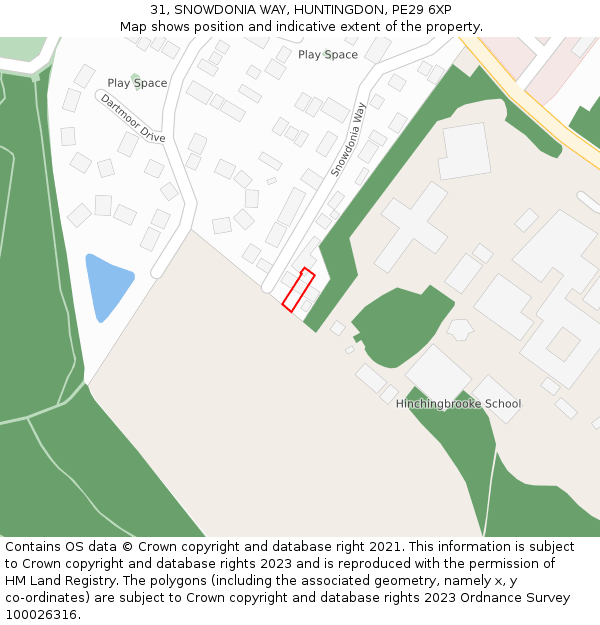 31, SNOWDONIA WAY, HUNTINGDON, PE29 6XP: Location map and indicative extent of plot