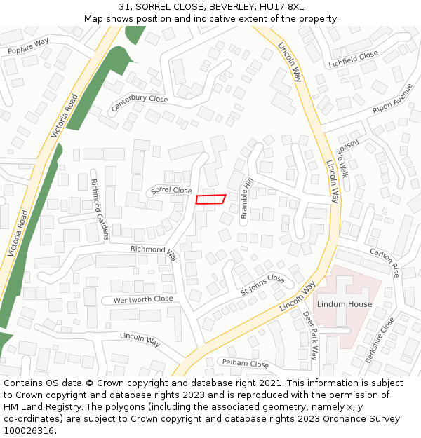 31, SORREL CLOSE, BEVERLEY, HU17 8XL: Location map and indicative extent of plot