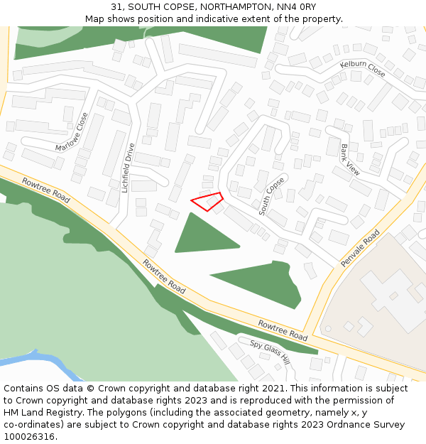 31, SOUTH COPSE, NORTHAMPTON, NN4 0RY: Location map and indicative extent of plot