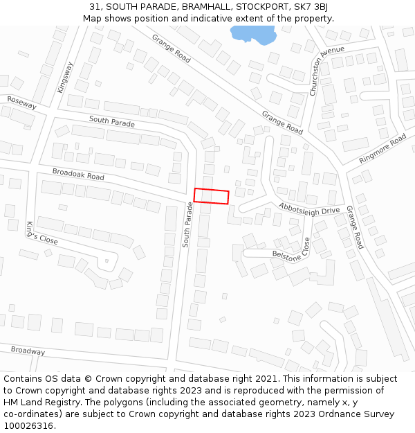 31, SOUTH PARADE, BRAMHALL, STOCKPORT, SK7 3BJ: Location map and indicative extent of plot