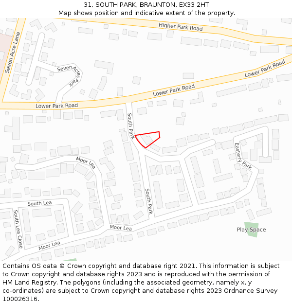 31, SOUTH PARK, BRAUNTON, EX33 2HT: Location map and indicative extent of plot