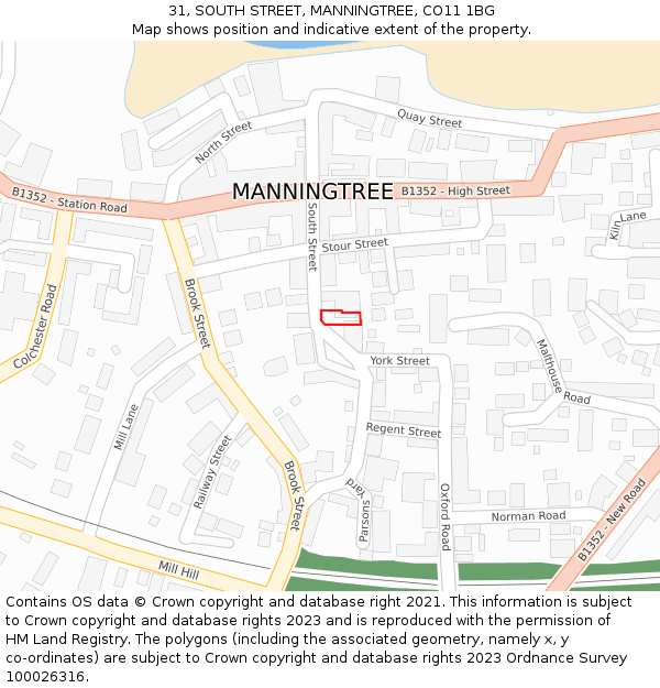 31, SOUTH STREET, MANNINGTREE, CO11 1BG: Location map and indicative extent of plot