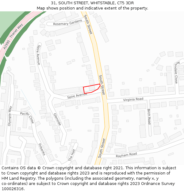 31, SOUTH STREET, WHITSTABLE, CT5 3DR: Location map and indicative extent of plot