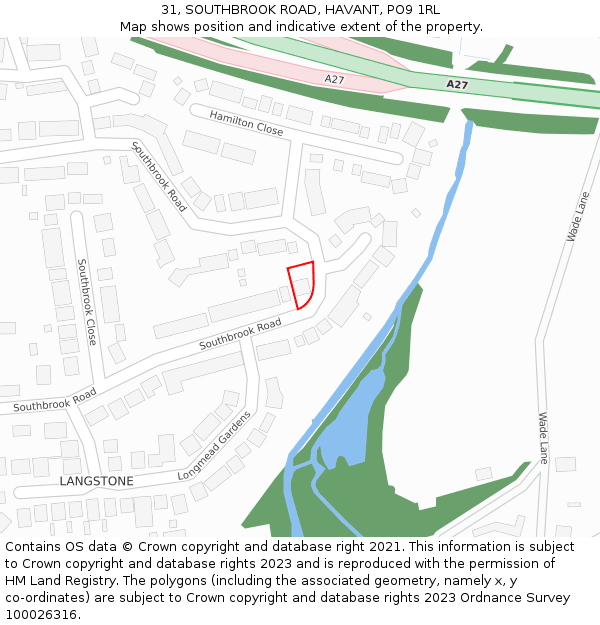 31, SOUTHBROOK ROAD, HAVANT, PO9 1RL: Location map and indicative extent of plot