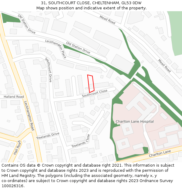 31, SOUTHCOURT CLOSE, CHELTENHAM, GL53 0DW: Location map and indicative extent of plot