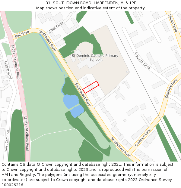 31, SOUTHDOWN ROAD, HARPENDEN, AL5 1PF: Location map and indicative extent of plot