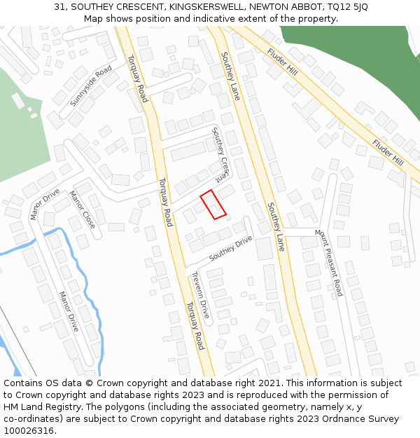 31, SOUTHEY CRESCENT, KINGSKERSWELL, NEWTON ABBOT, TQ12 5JQ: Location map and indicative extent of plot