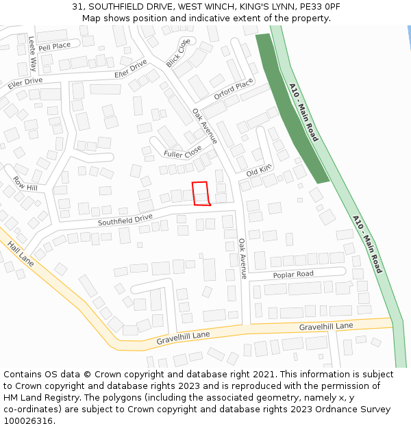 31, SOUTHFIELD DRIVE, WEST WINCH, KING'S LYNN, PE33 0PF: Location map and indicative extent of plot