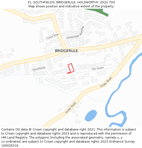 31, SOUTHFIELDS, BRIDGERULE, HOLSWORTHY, EX22 7DX: Location map and indicative extent of plot