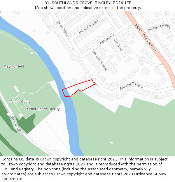 31, SOUTHLANDS GROVE, BINGLEY, BD16 1EF: Location map and indicative extent of plot