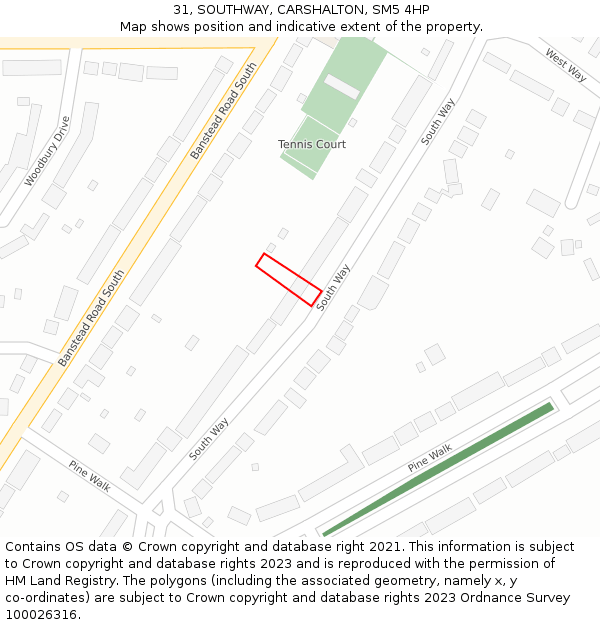 31, SOUTHWAY, CARSHALTON, SM5 4HP: Location map and indicative extent of plot